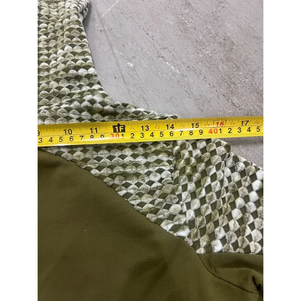 Nike Pro Hyperwarm Top Womens Medium Olive Green Geometric Long Sleeve Mock Neck